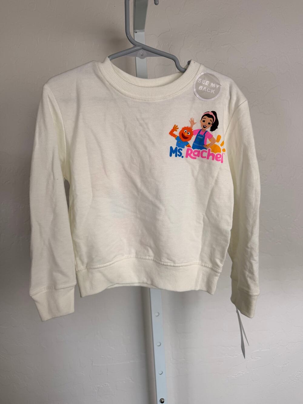 Ms. Rachel Toddler Girls Graphic Crewneck Sweatshirt Ivory 4T Cotton Blend
